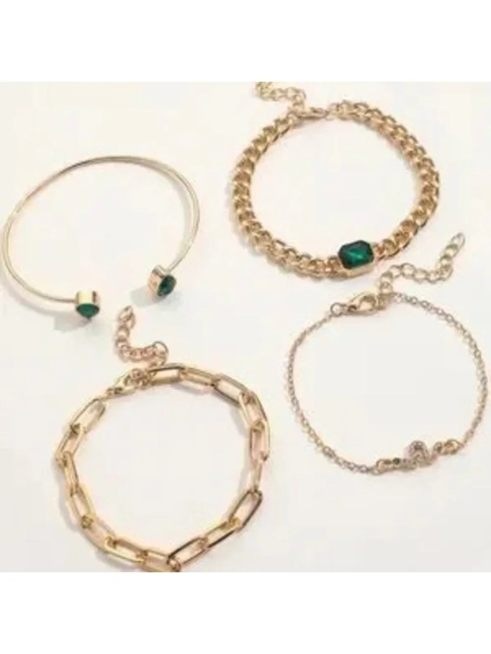 4pc Gold and Green Snake Pendant Bracelet Set